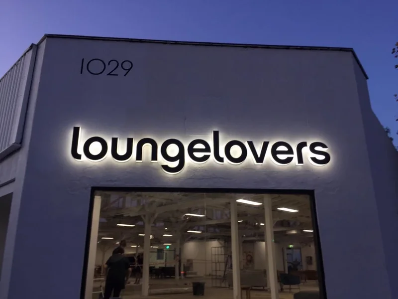 Lounge Lovers illuminated shopfront lettering