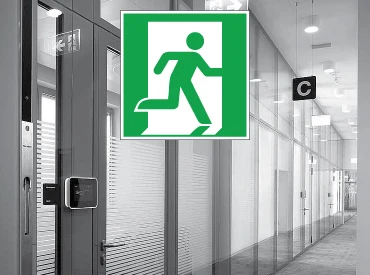 Emergency exit signage in a building