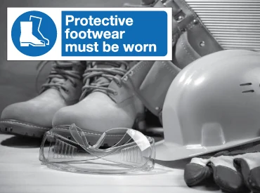 Protective footwear signage and PPE